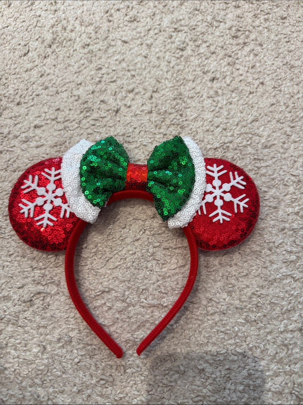 Kids Holiday Sequin Mouse Ear Headband with Green Bow